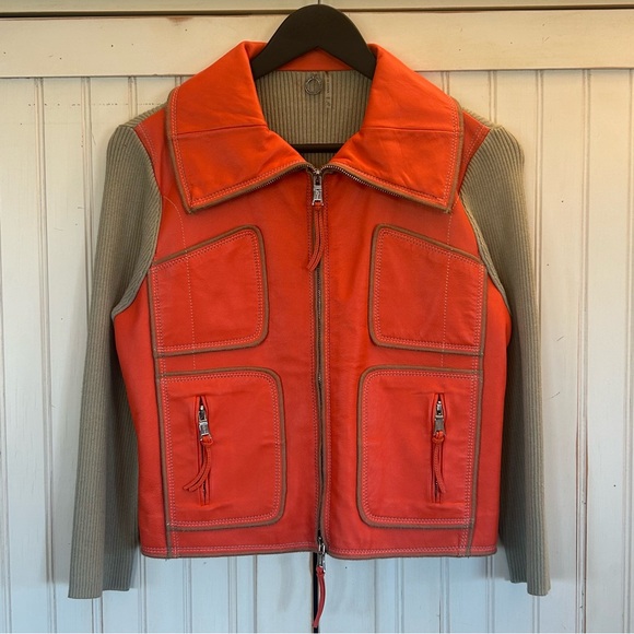 One Girl Who Jackets & Blazers - One Girl Who Mixed Media Genuine Leather/Knit Jacket Sz L Like New